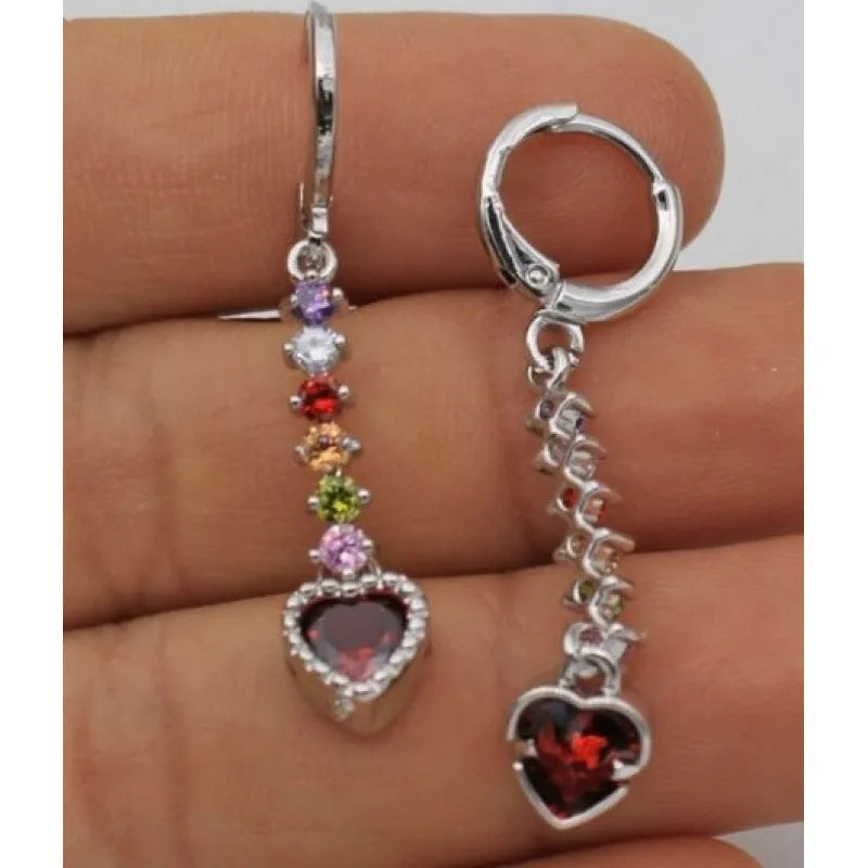 Pair of women's heart-shaped alloy earrings with electroplated gold or silver finish