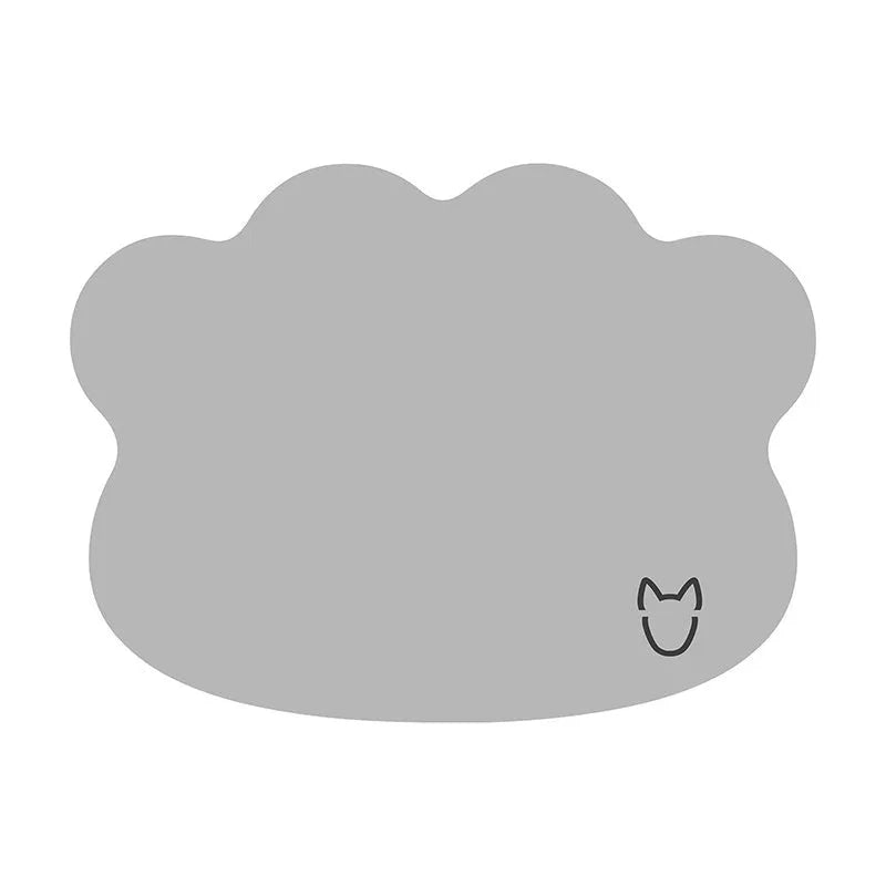 Dog head-shaped ice silk cooling mat for pets in light grey, available in multiple sizes.