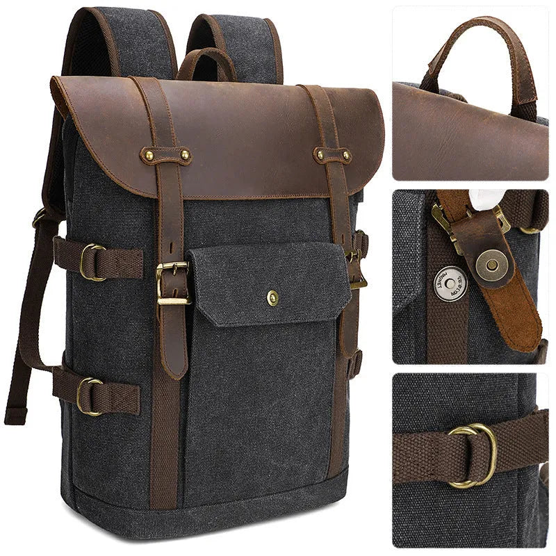 Canvas backpack with USB charging, contrast colour design, curved shoulder strap, available in four colours