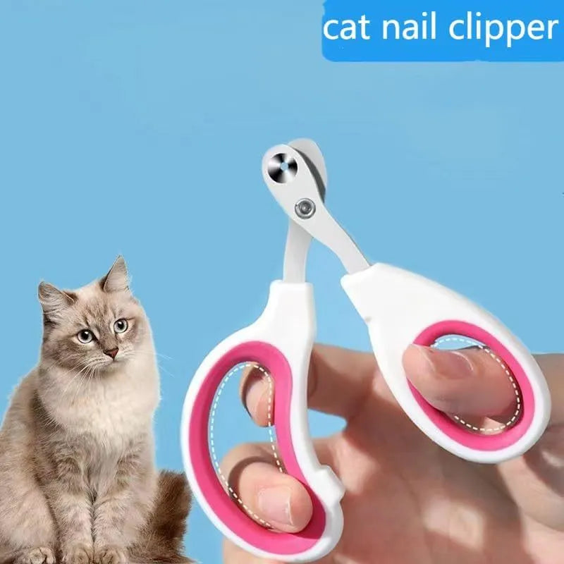 Blue professional pet nail clippers with circular safety hole and non-slip handle.