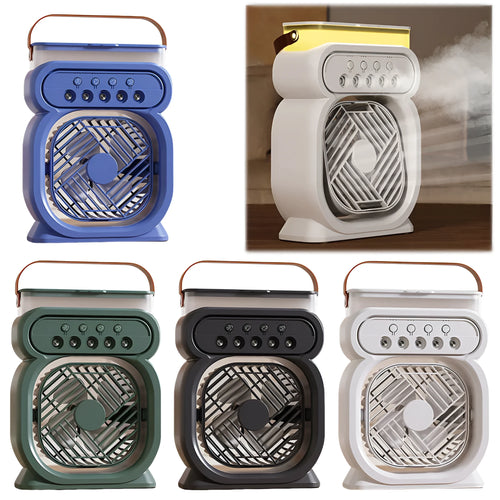 3-in-1 portable evaporative air cooler with LED night lights on a desk in home office