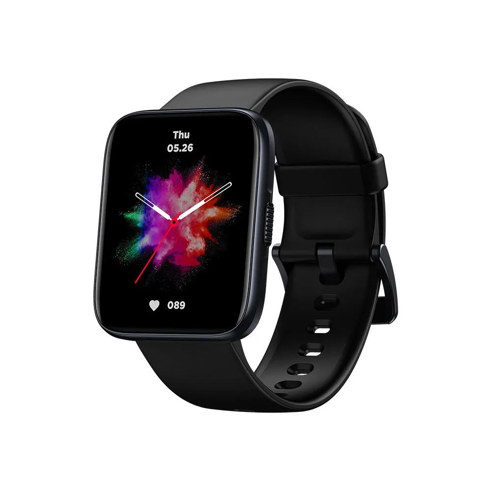 GPS sports smart watch with 1.78 inch LCD screen, black rubber strap, showing health monitoring display