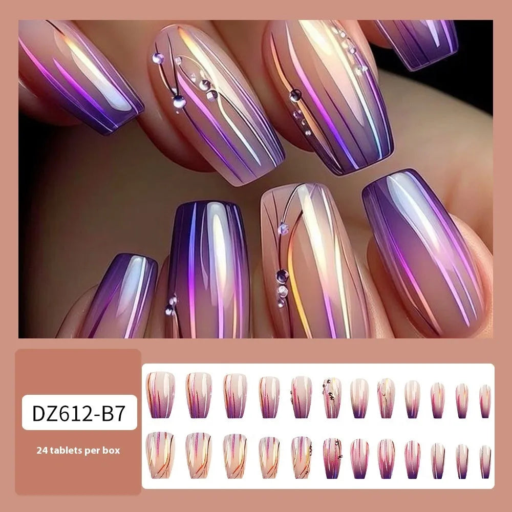 Magic purple line gradient starry sky nail stickers with jelly glue for short nails
