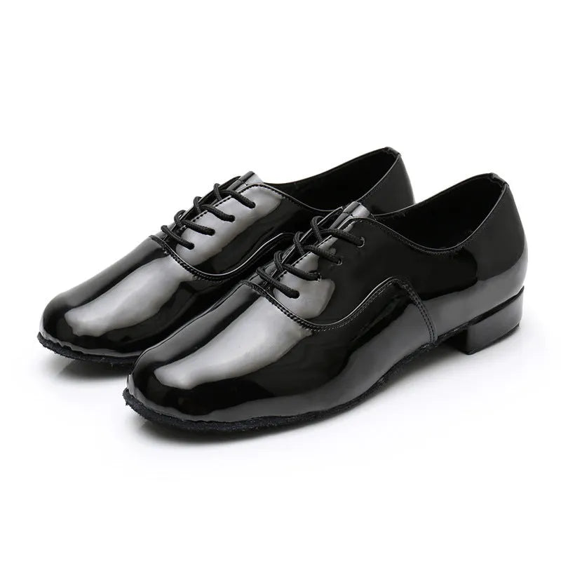 Men's dancing shoes in polished leather black indoor, synthetic upper, calf leather sole, size 38-45