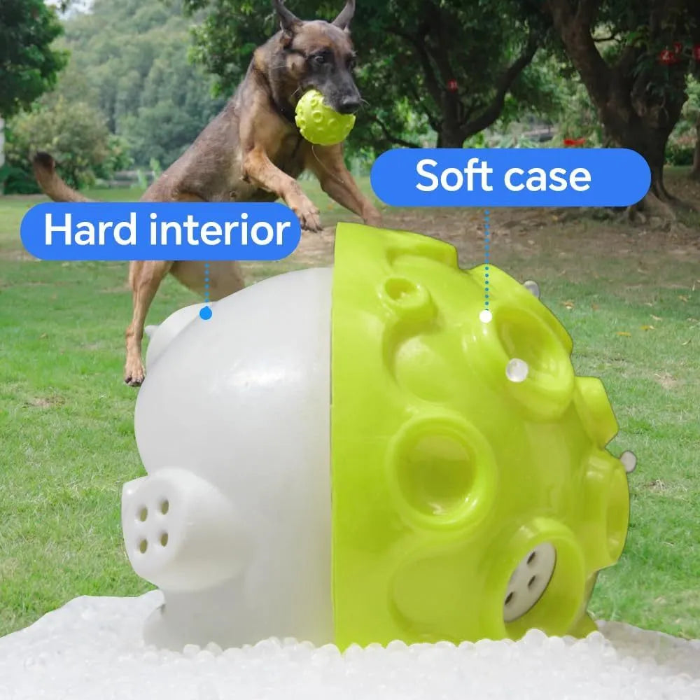 Durable natural rubber dog ball toy with textured surface for aggressive chewers in assorted colours