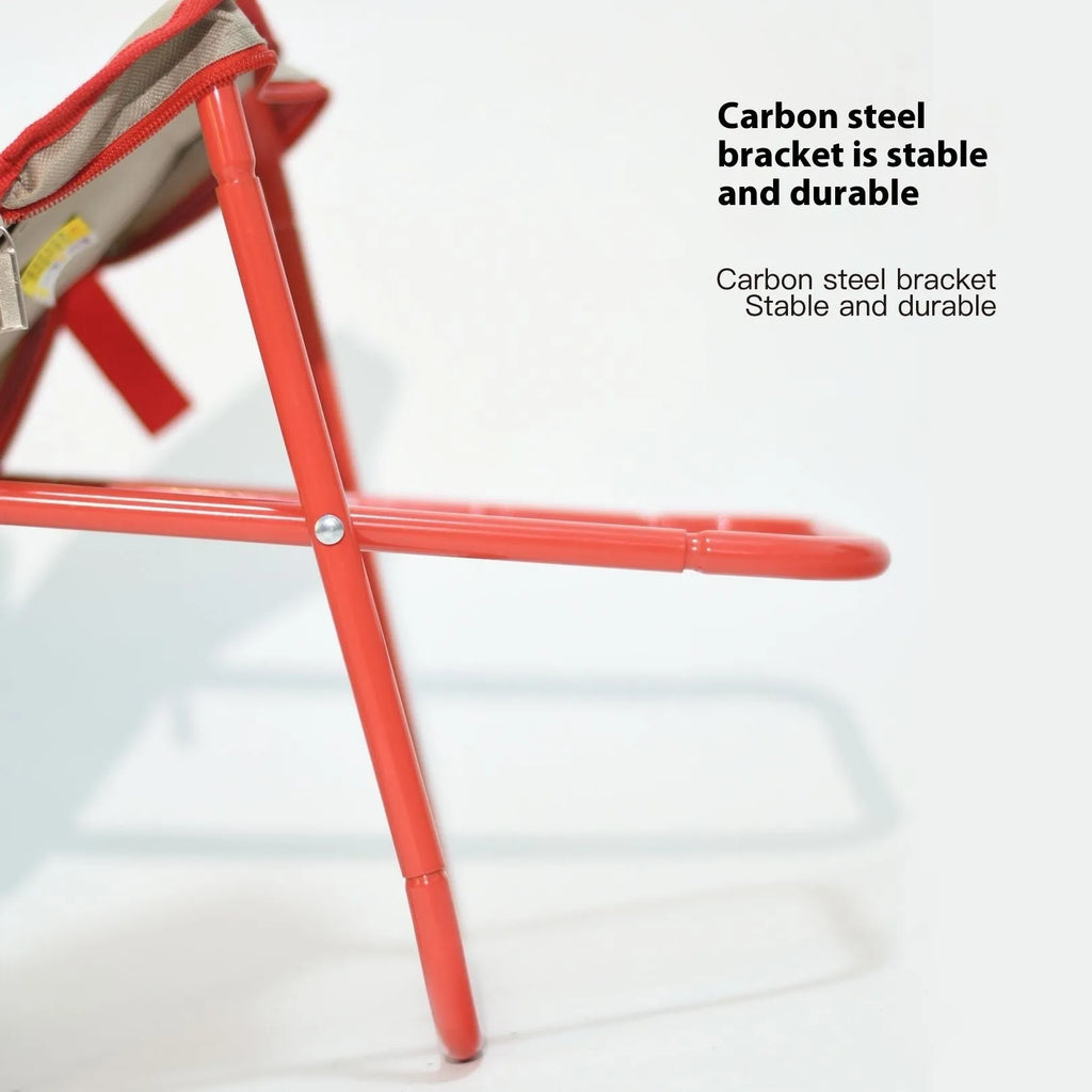 Outdoor foldable camp stool in Oxford cloth showing compact folded design