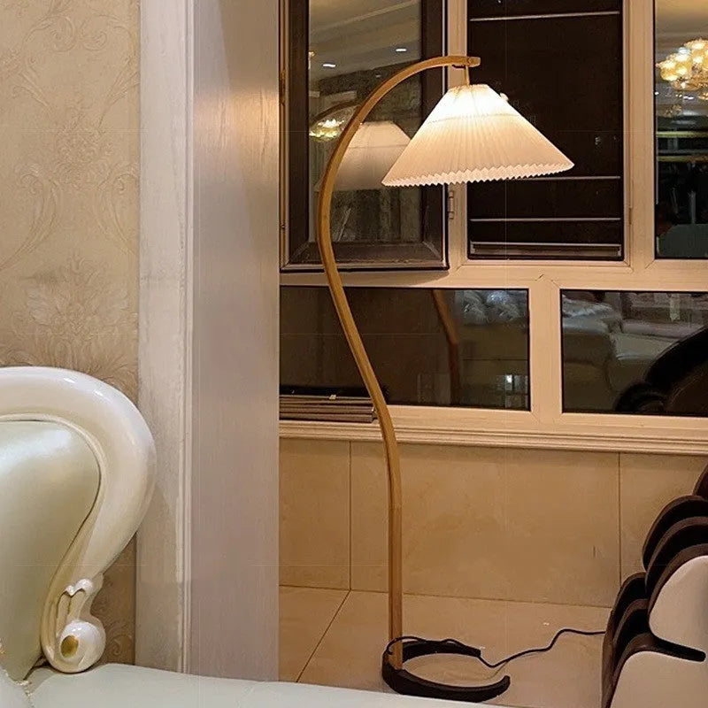 Retro vertical table lamp with a choice of log white or log wine red shade on a wooden surface.