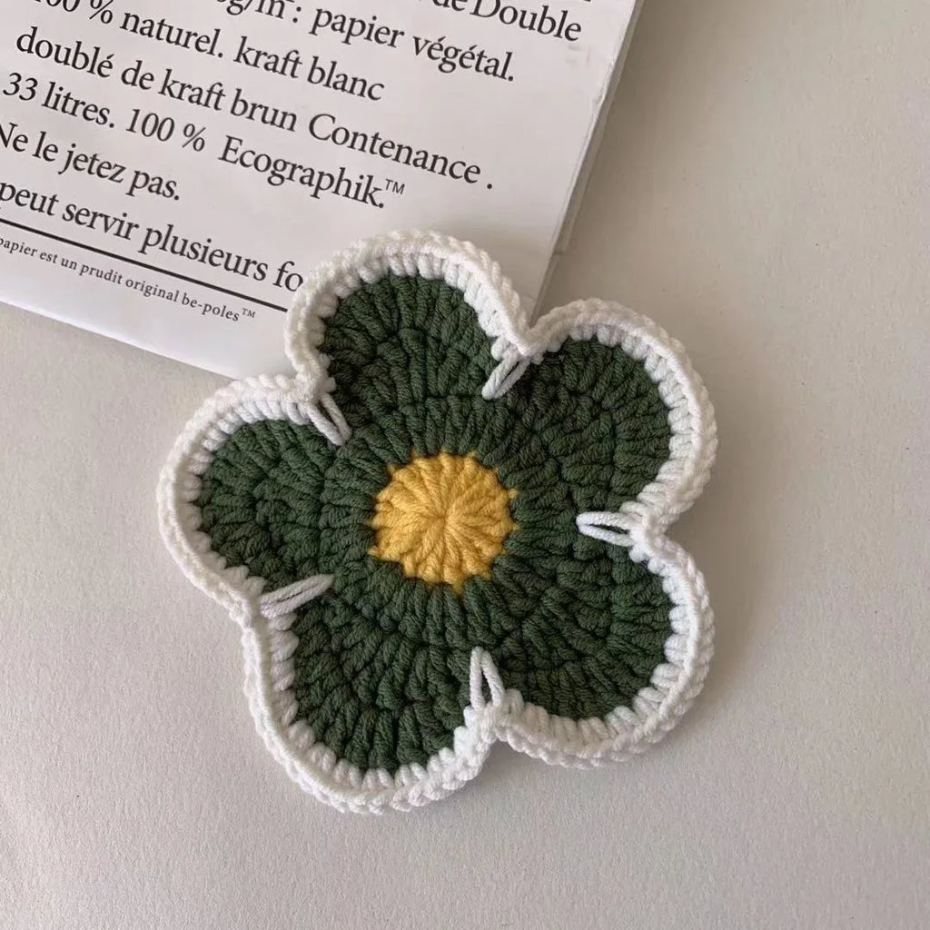 Set of 5 handmade cotton thread woven flower placemats in assorted colours for table protection