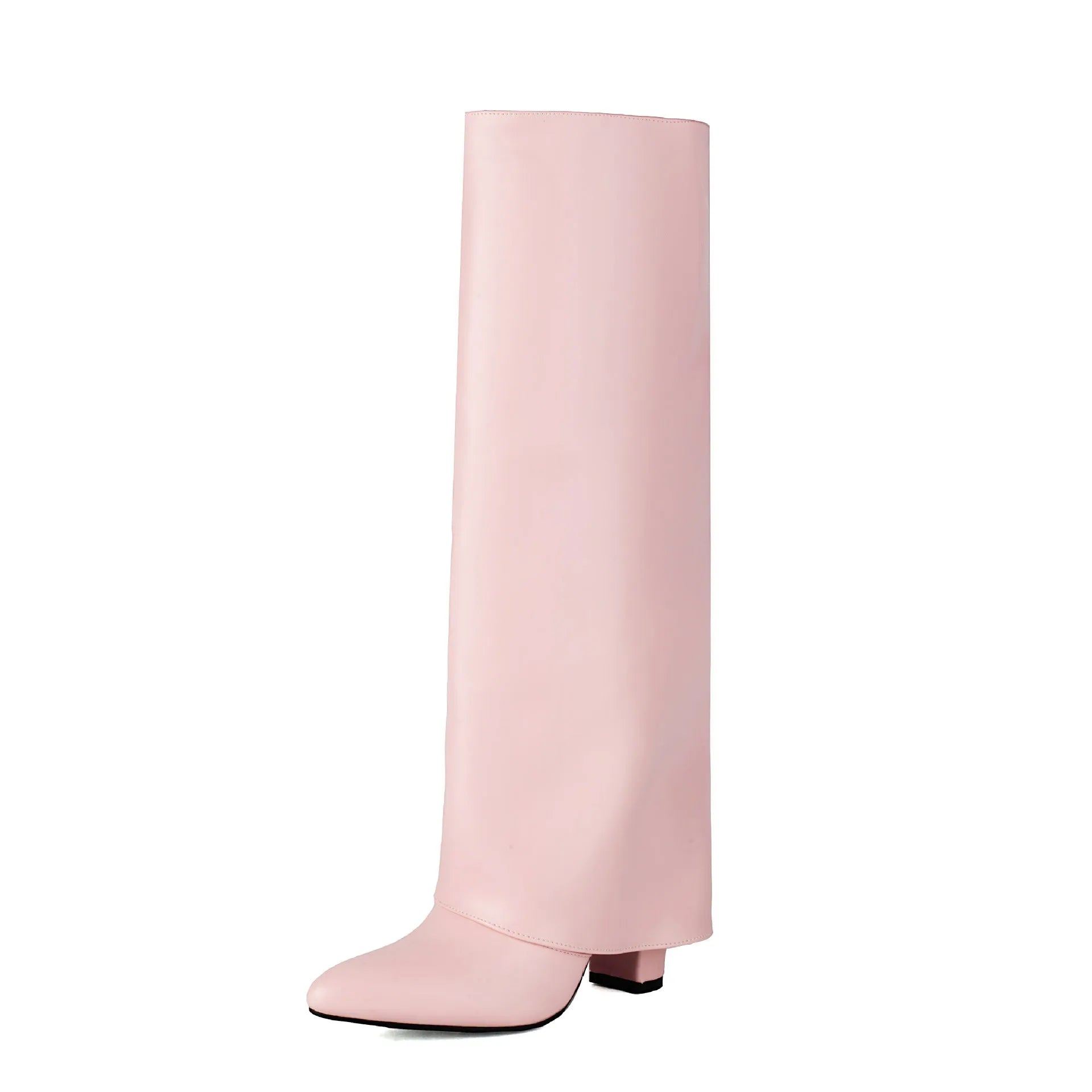 Women's plus size high heel boot in artificial PU with high cylinder and sewing line detail.