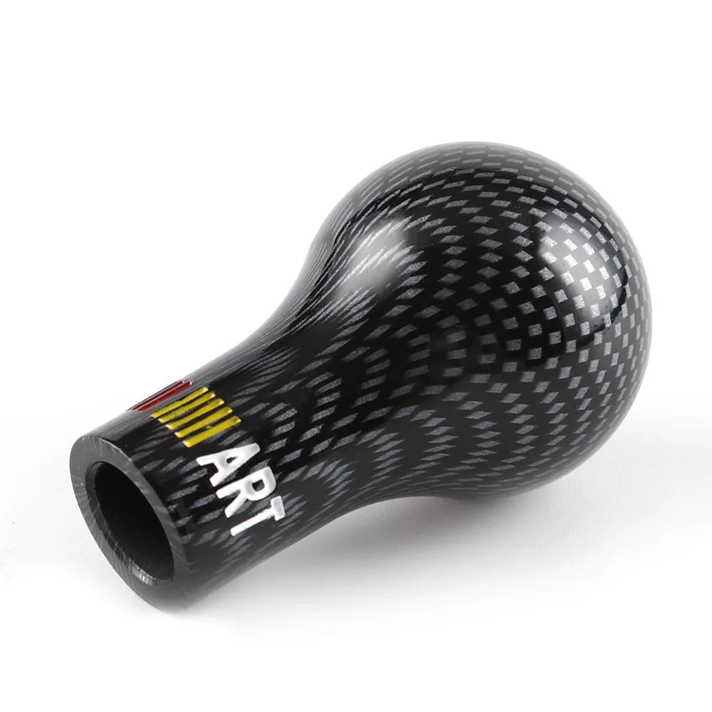 Black manual car gear shift knob made of engineering plastic with spherical shape and threaded sleeve adapters
