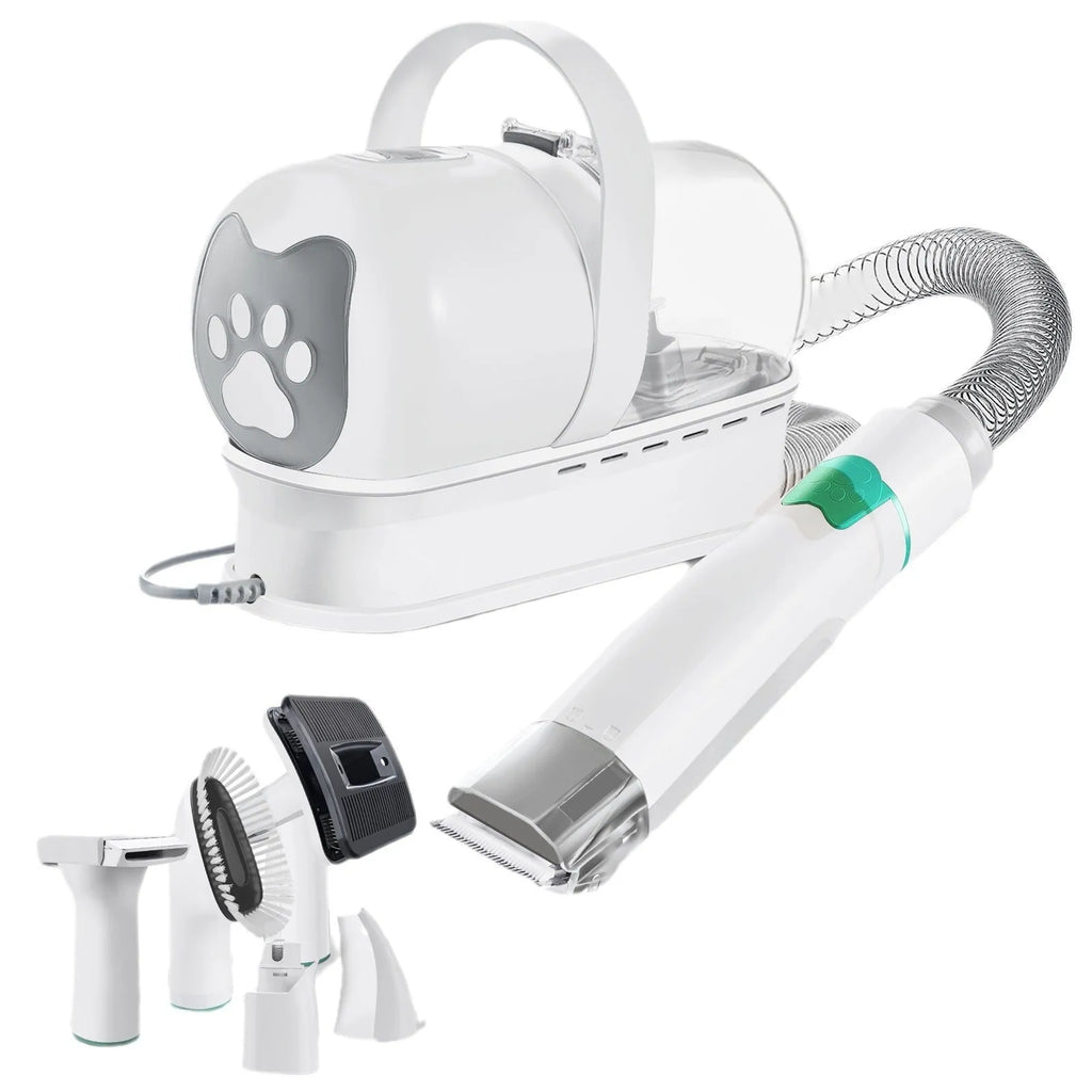 White 7-in-1 vacuum pet grooming device with lady shaver set, designed for dogs, ABS construction