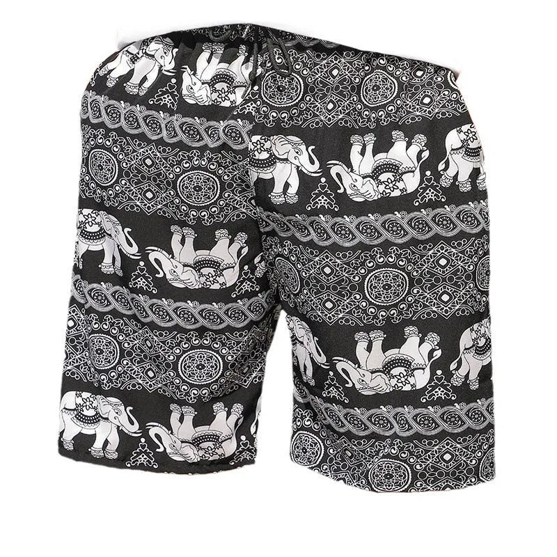 Men's loose quick-dry ice silk beach pants with striped floral print, free size 55-95kg, multiple colours