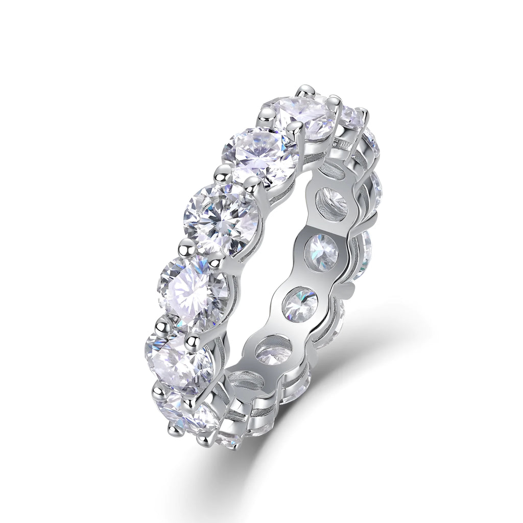 Star-studded moissanite wedding ring in S925 silver platinum-plated, gold colour, size 7, with diamond testability