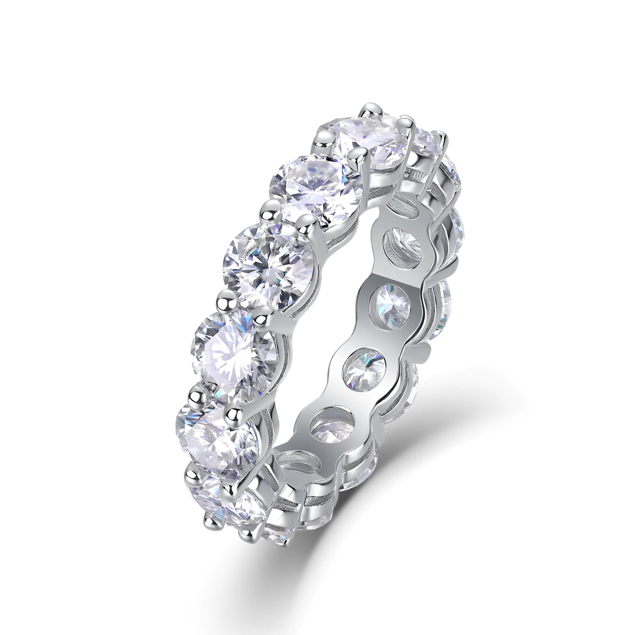Star-studded moissanite wedding ring in S925 silver platinum-plated, gold colour, size 7, with diamond testability