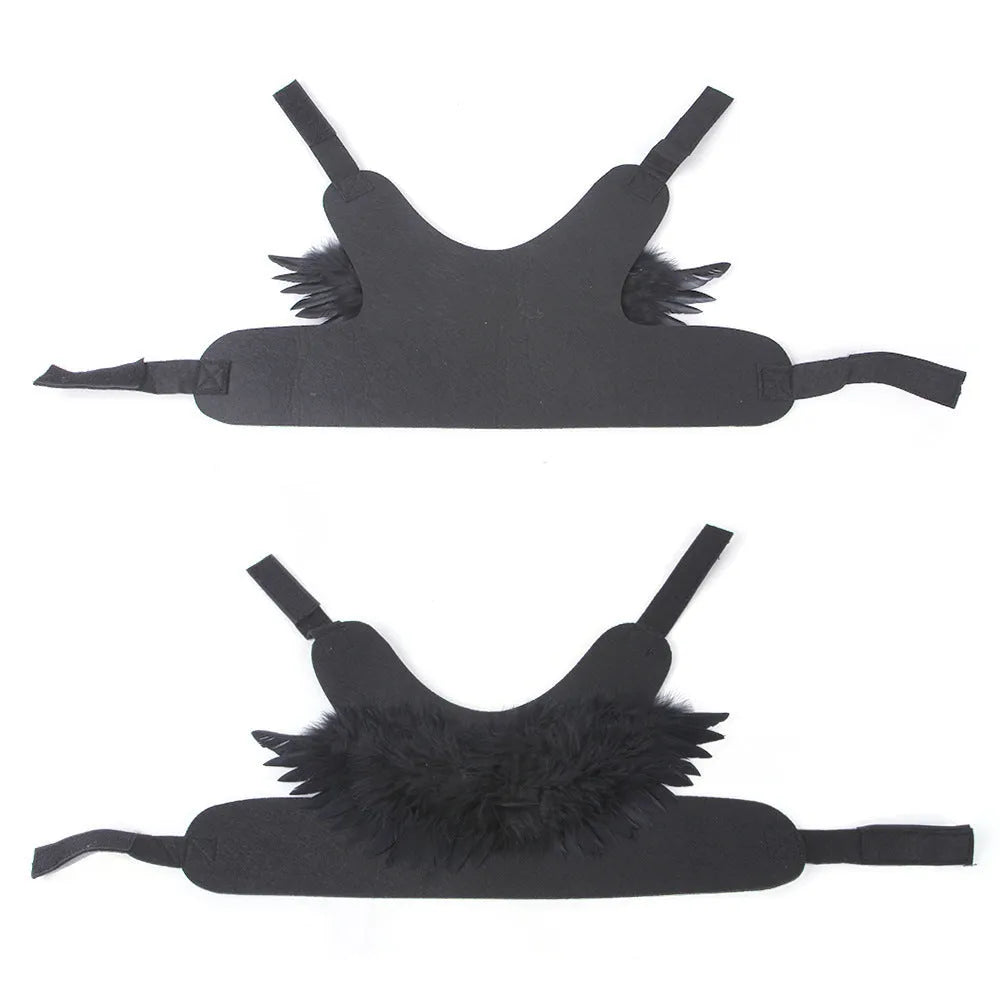 Halloween angel wings dog costume in felt cloth with chest-back harness, black colour, side view