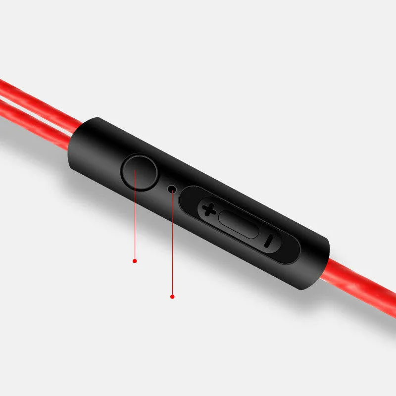 Red quad core dual dynamic metal subwoofer in-ear headphones with 3.5mm cable and inline microphone