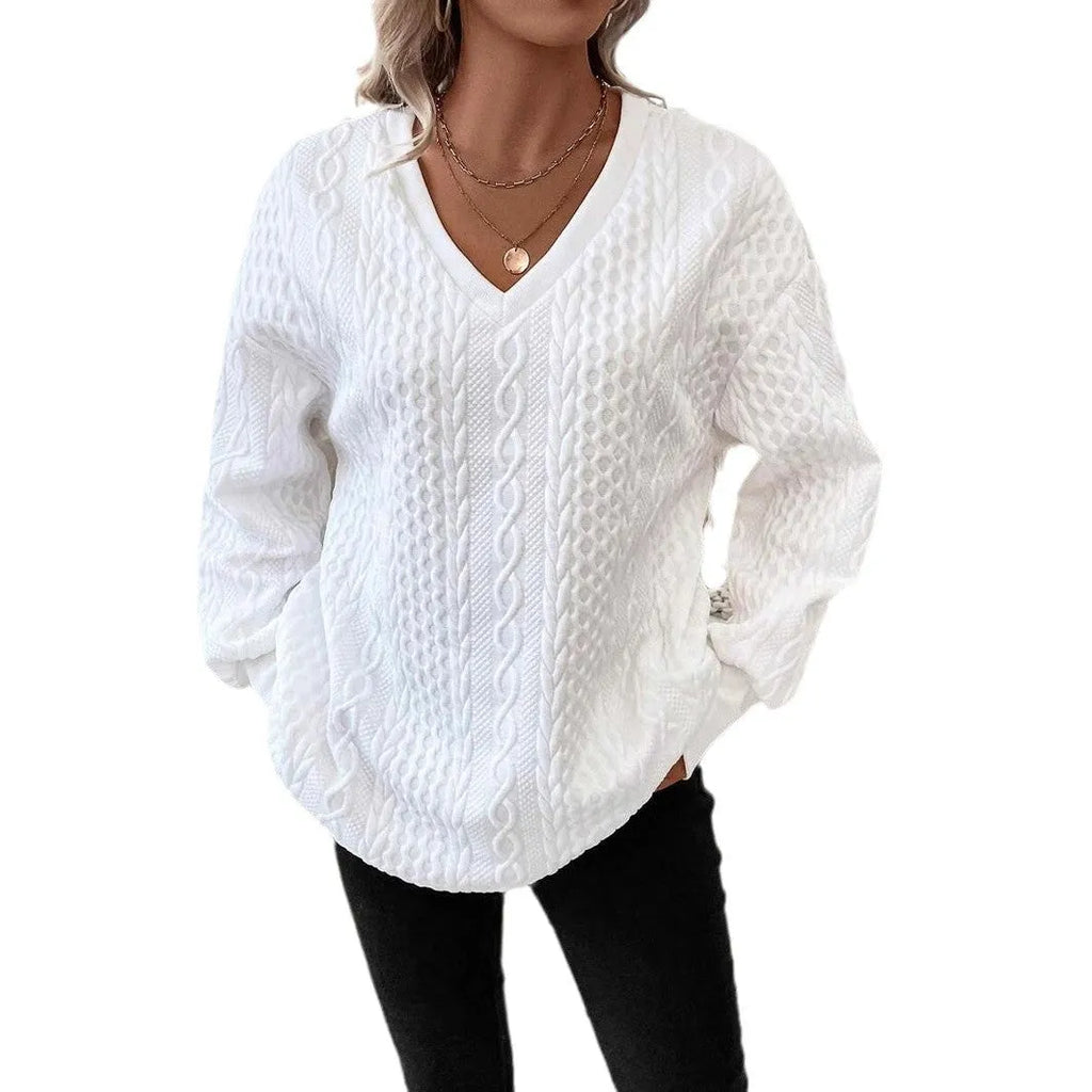 Loose fit long sleeve T-shirt in milky white with 3D pattern detail showing Japanese Korean casual styling