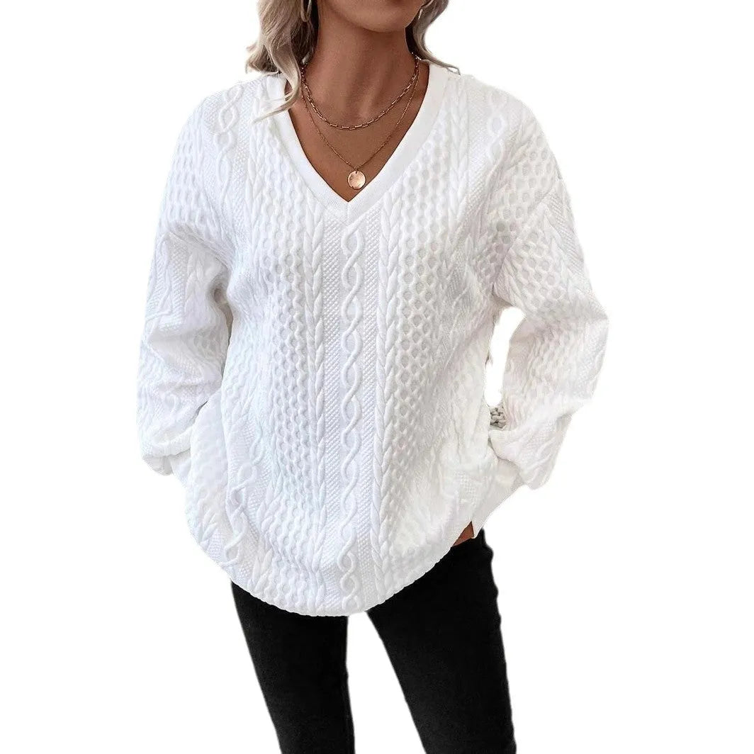 Loose fit long sleeve T-shirt in milky white with 3D pattern detail showing Japanese Korean casual styling