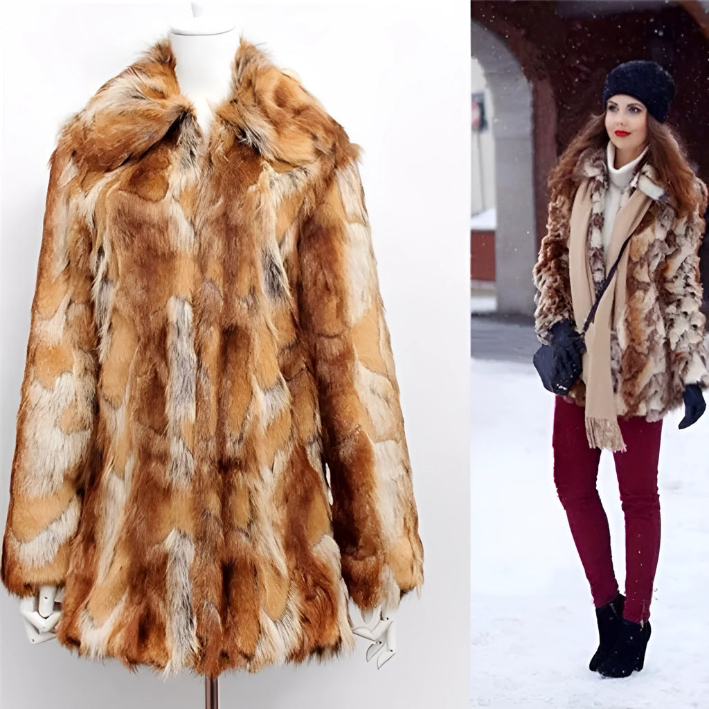 Women's tiger pattern faux fur jacket with medium length and long sleeves