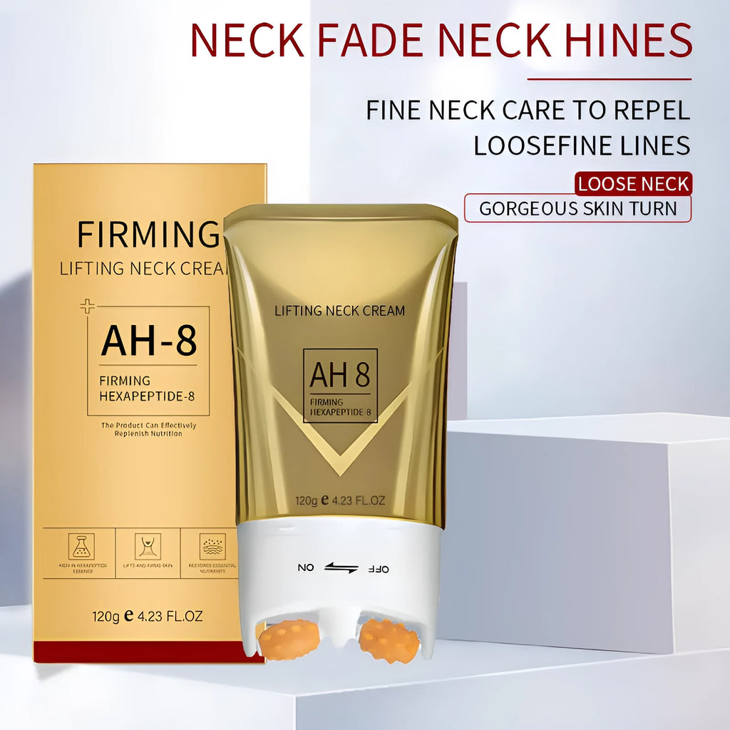 Tube of wrinkle neck cream with a roller ball applicator attached to the cap.