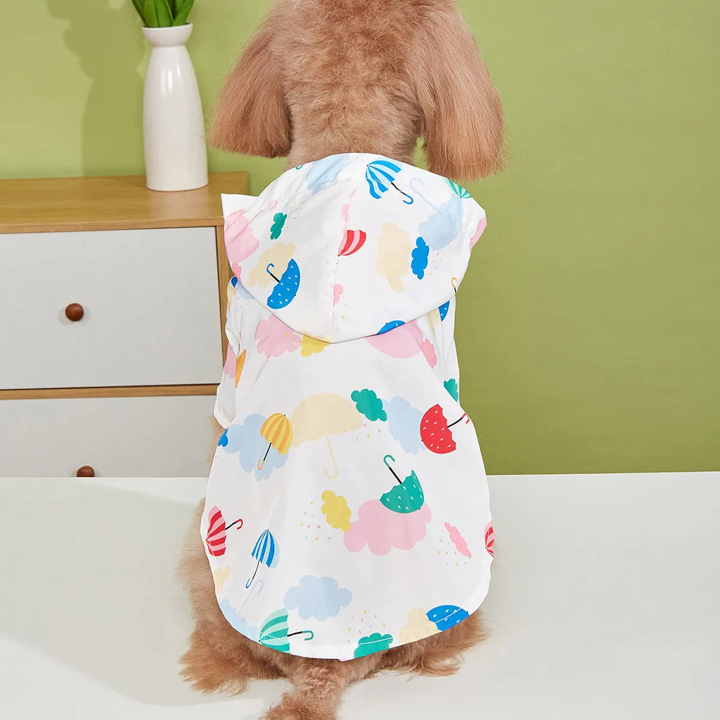 Colourful cartoon umbrella pattern dog raincoat with hood and velcro closures