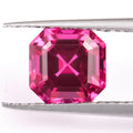 Cultured ruby gemstone loose stone in a selection of cuts including round, princess, and water drop.