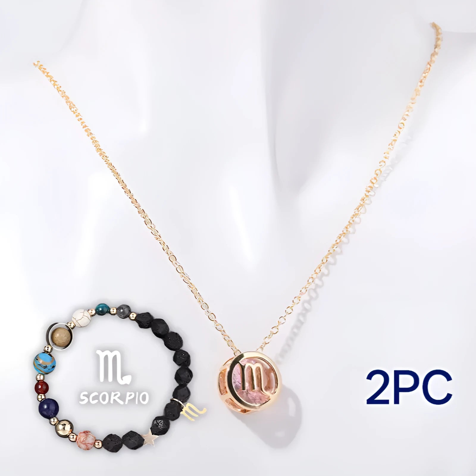 Natural stone beaded necklace set with matching bracelet in mixed colour beads
