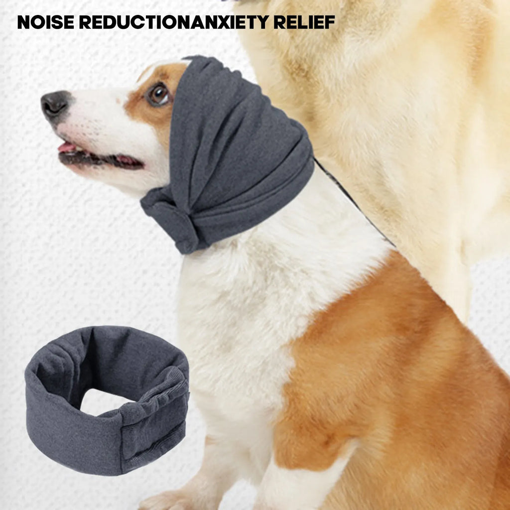 Dog calming hoodie head cover in polyester fabric for noise reduction and multi-purpose use