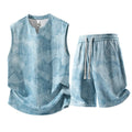 Sleeveless vest suit two-piece set in black blue for plus size women with quick-drying hemp fabric
