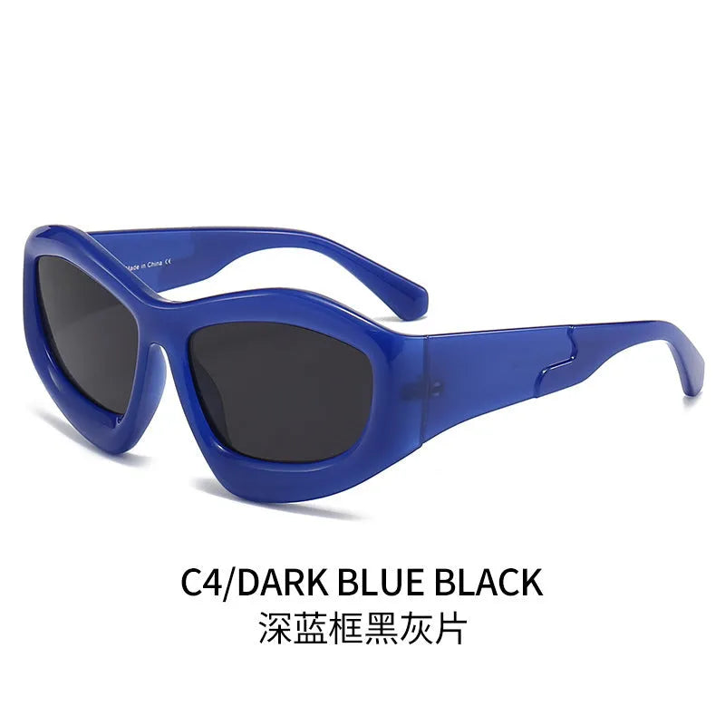 Unisex concave shape sunglasses with bubble design in black frame and black grey lens for outdoor sun protection