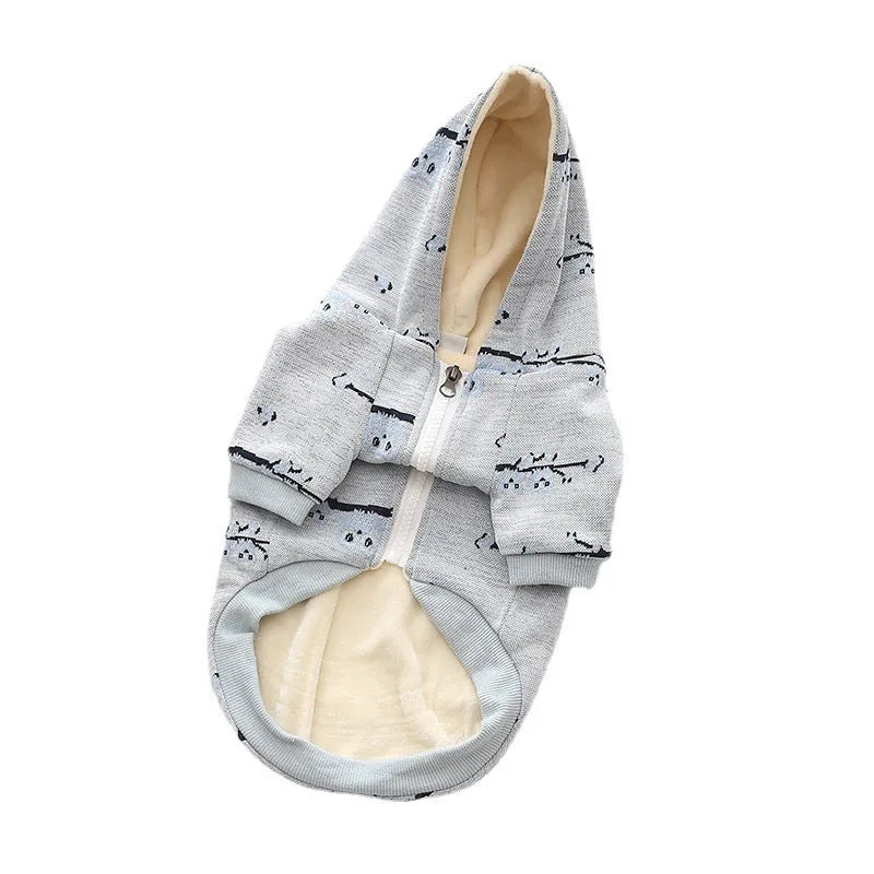 Blue dog pattern zipper sweater coat for pets, cotton material