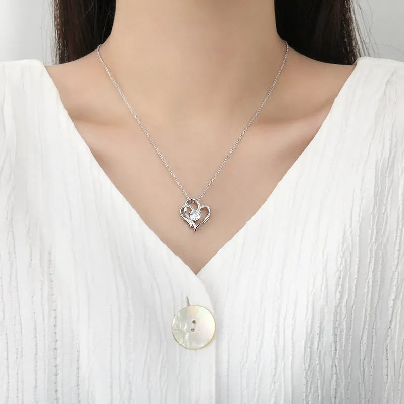 Women's heart-shaped 925 silver necklace with diamond treatment in rose gold, white gold, or yellow gold plating.