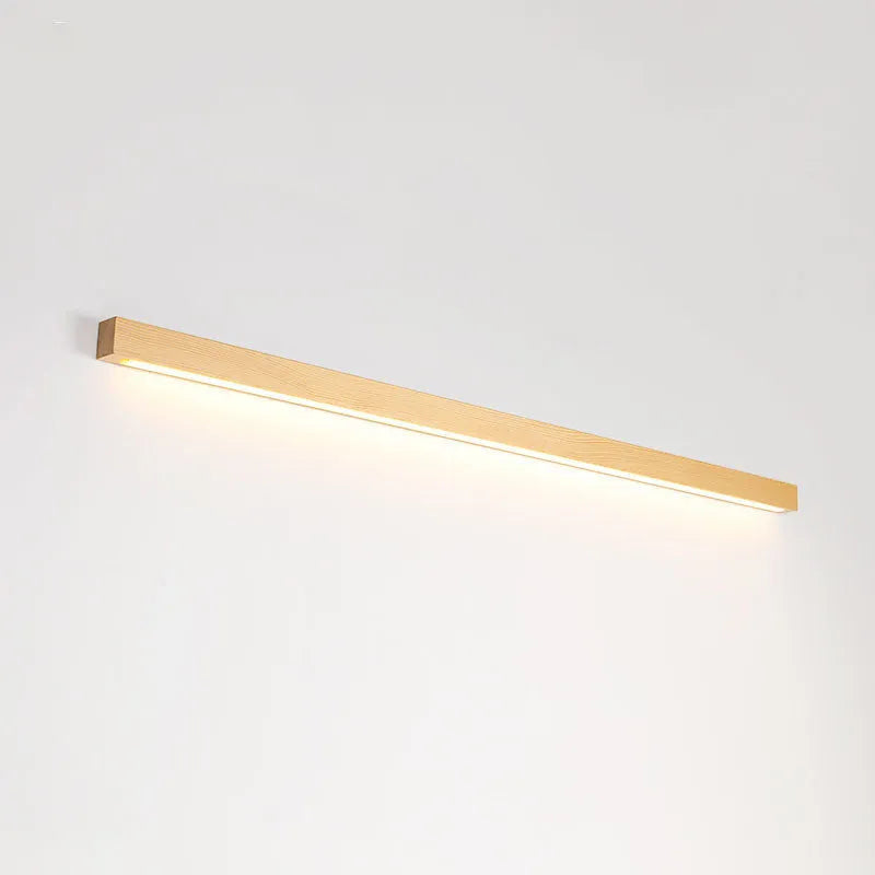 Walnut-coloured wooden log strip LED wall lamp with slim 4.5cm profile in three length options