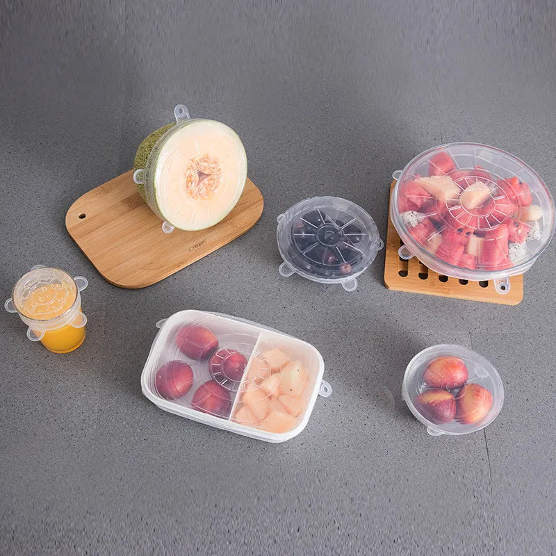 6 piece set of silicone stretch lids in six sizes from 6.5cm to 20.5cm, for bowls and jars