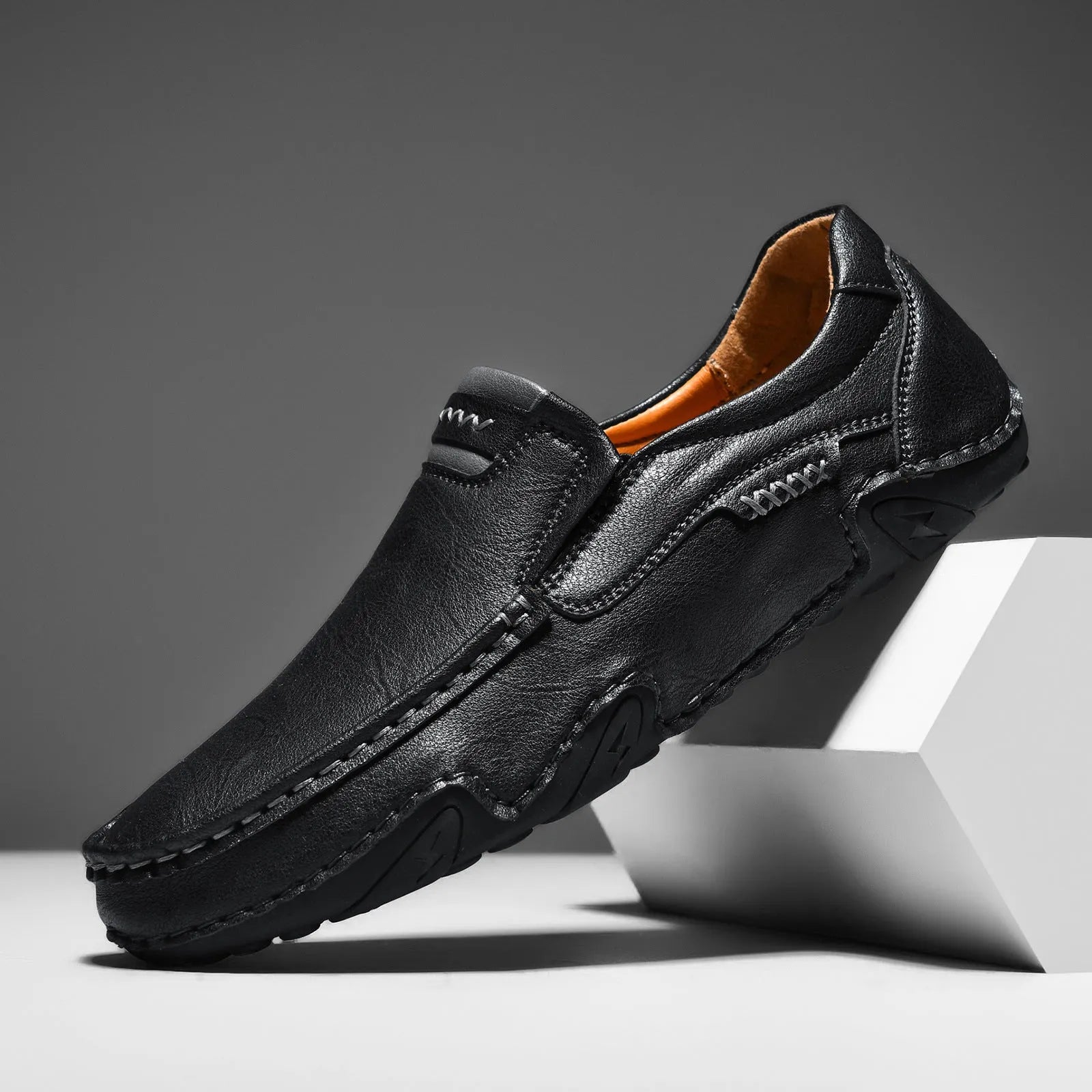 Men's outdoor casual slip-on flat shoes in 2518 Black with microfiber upper and rubber sole