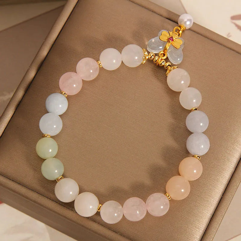 Morganite crystal bracelet with colourful butterfly pendant jewellery for women