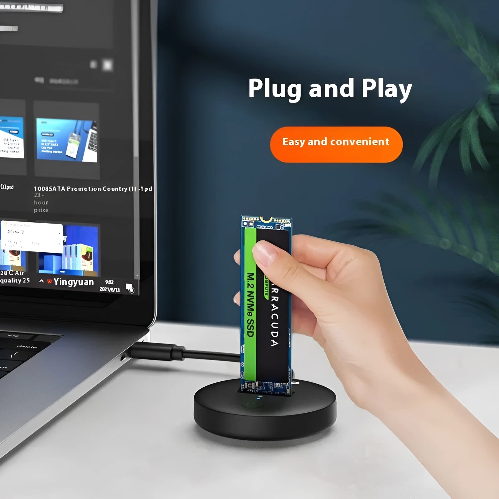 Black external hard disk enclosure with Type-C port for NVME solid state drives