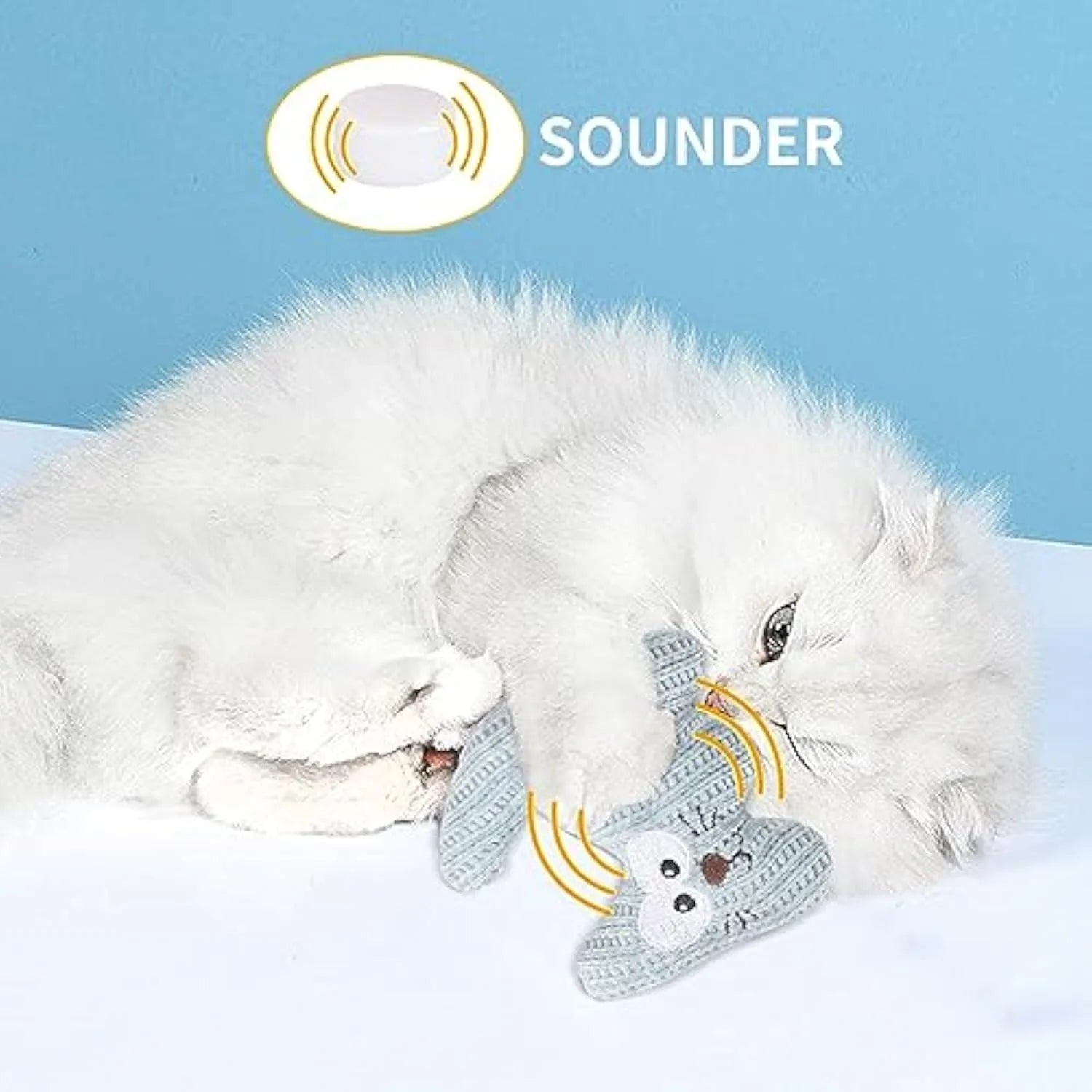 Cyan and light coffee plush cat chew toy with bell and catnip inside