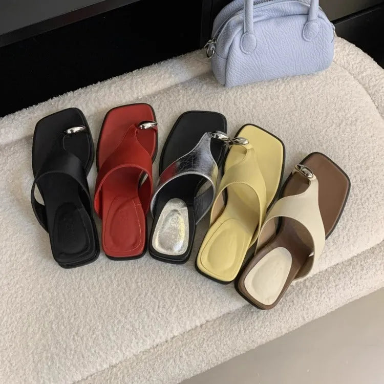 Wedge flip-flops in Roman style with microfiber upper and square head toe, available in multiple colours