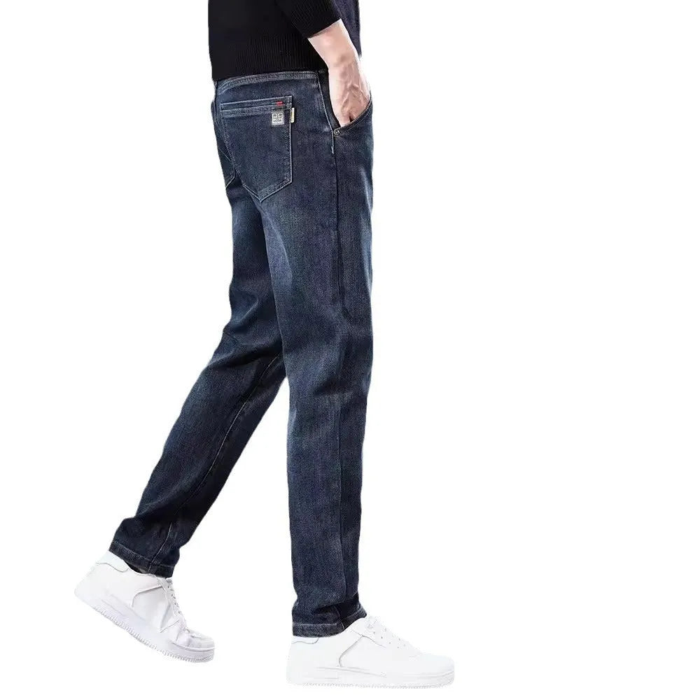 Blue grey slim straight casual trousers with mid waist and zip fly for teenagers' summer street fashion