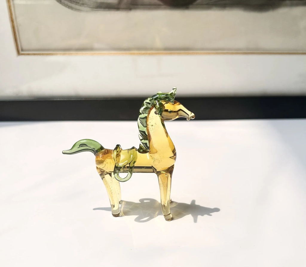 Glazed brown and white horse figurine ornament for office desk decor