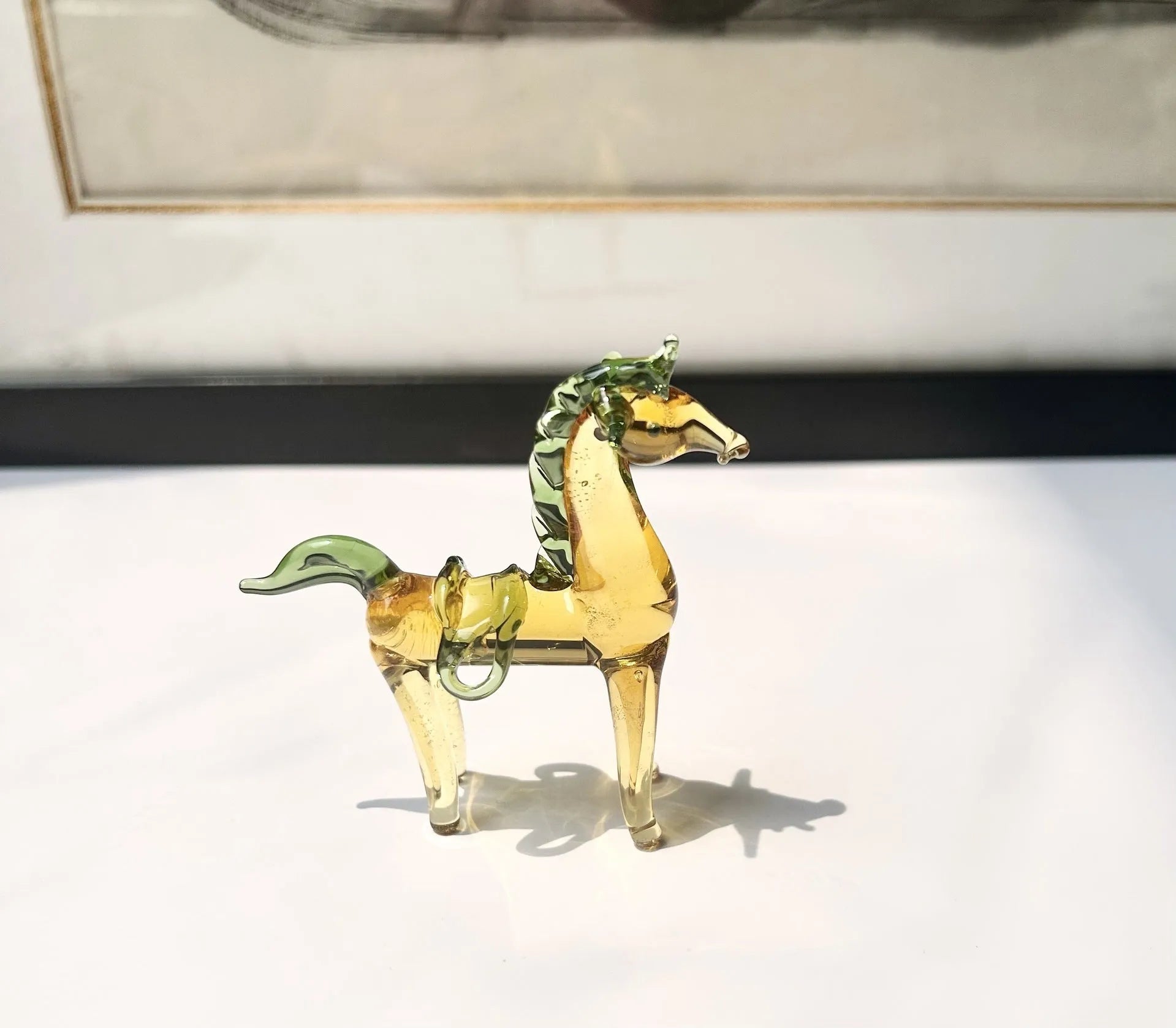 Glazed brown and white horse figurine ornament for office desk decor