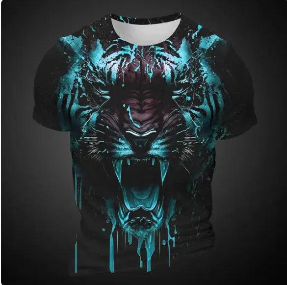 Men's 3D tiger pattern short sleeve T-shirt in polyester with digital printing