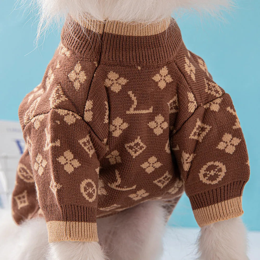 Thick wool blend dog sweater for winter in monochrome or two-tone colours, sizes XS to XXL