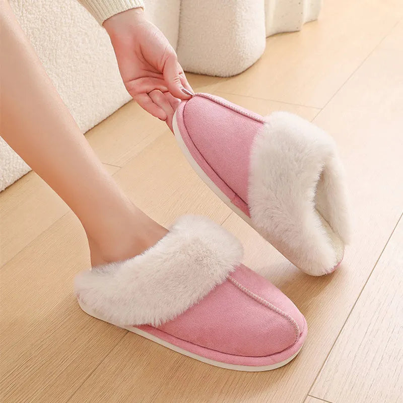 Women's plush indoor slippers with anti-slip PVC sole in five colour options