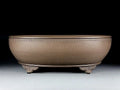 Handmade oval purple sand flowerpot with black mud green finish for desktop or ground plant displays