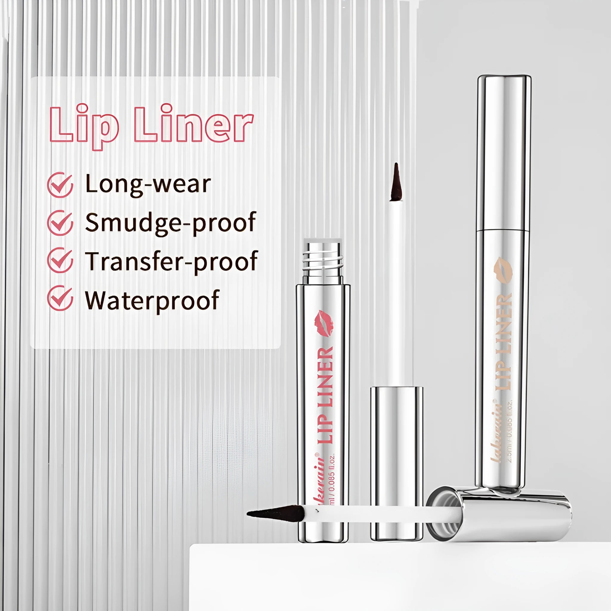 Matte finish pointed toe tear and pull lip liner pencil in Rose Pink colour with cap on