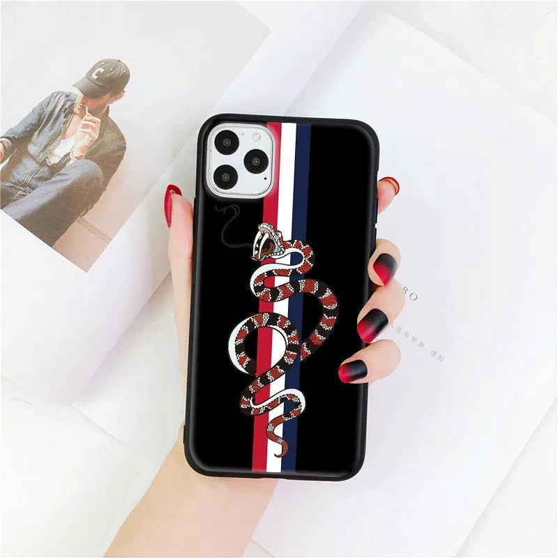 Frosted soft silicone TPU phone case with UV-printed snake cartoon design for iPhone