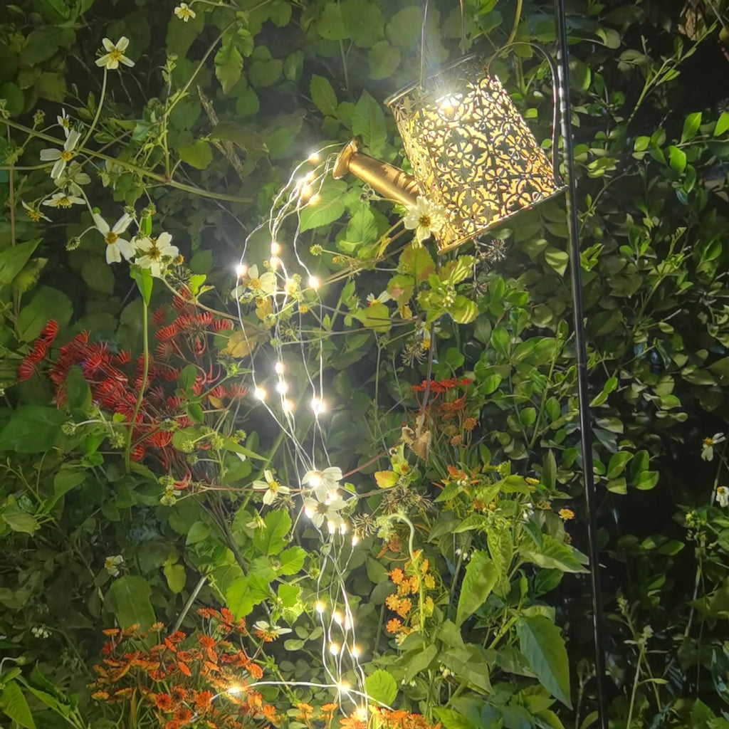 Solar kettle light in wrought iron butterfly kettle colour for outdoor courtyard decorative lighting