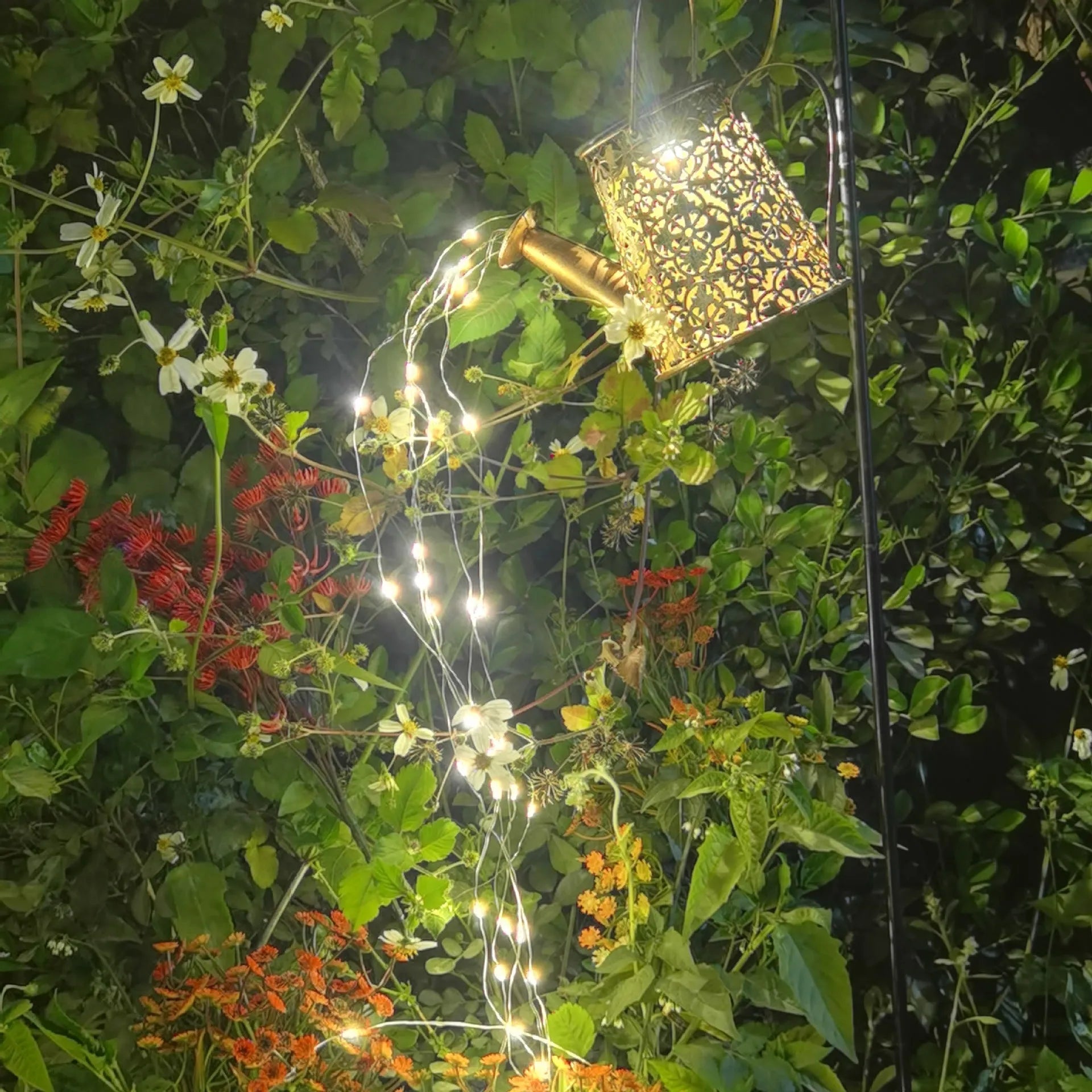 Solar kettle light in wrought iron butterfly kettle colour for outdoor courtyard decorative lighting